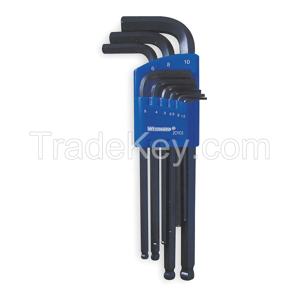 WESTWARD 2CYC5 Ball End Hex Key Set 1.5 - 10mm L-Shaped