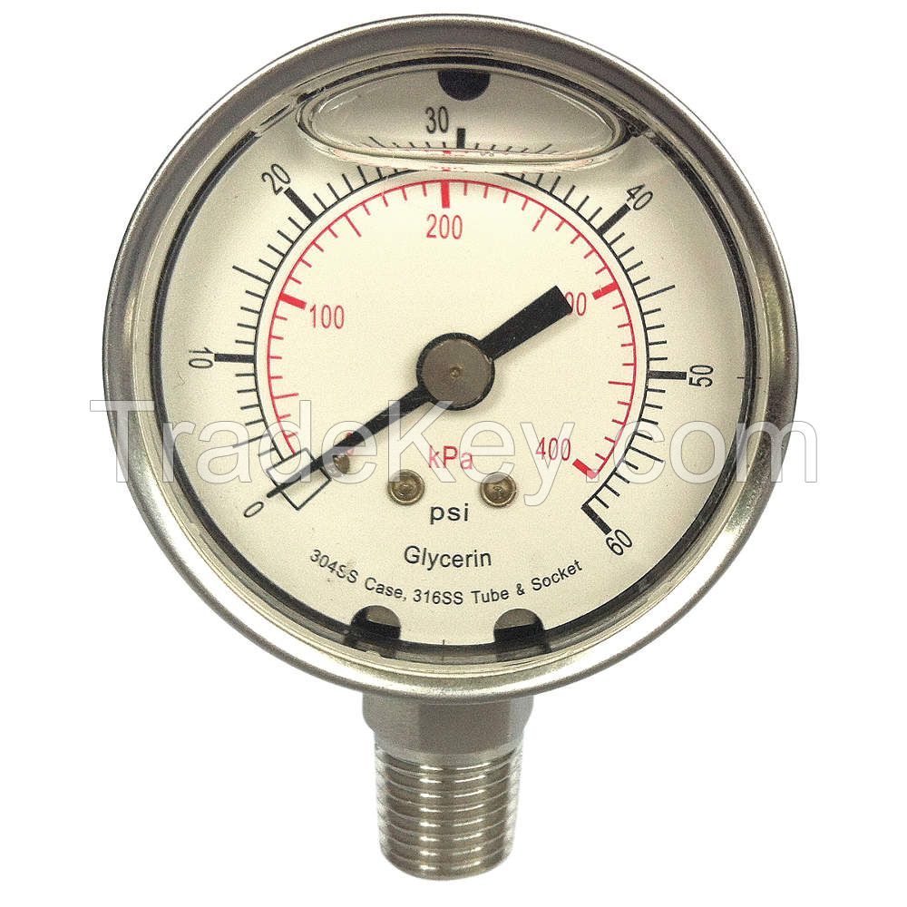 APPROVED VENDOR 4CFJ3 Pressure Gauge, Liquid Filled, 2-1/2 In