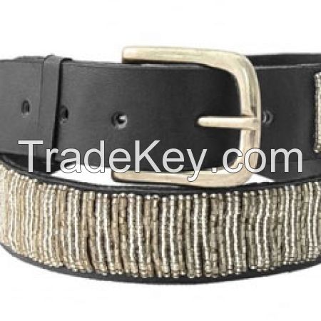 beaded leather belt