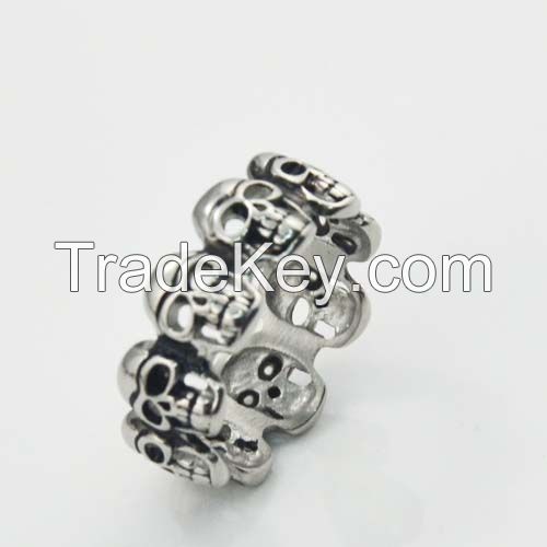 Titanium Stainless steel punk white Fashion Skull Biker Ring Jewelry