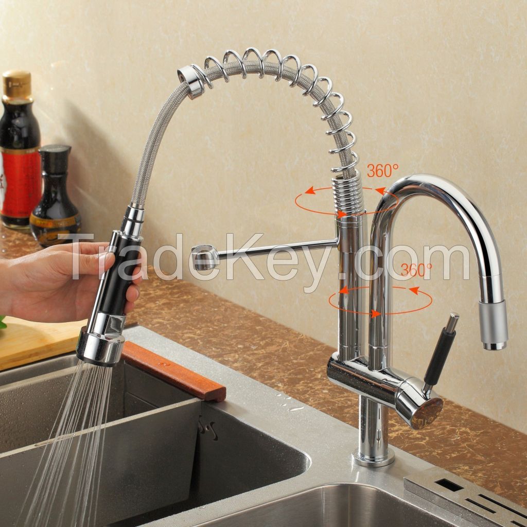 Brass Single Handle Pull Out Kitchen Faucet Mixer