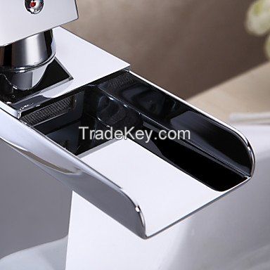 Modern Single Handle Waterfall Bathroom Sink Faucet (Chrome Finish)