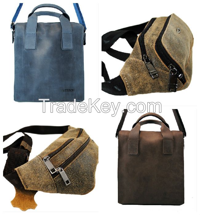 Newest 2015 brand trendy wholesale pure genuine leather men`s shoulder handbags