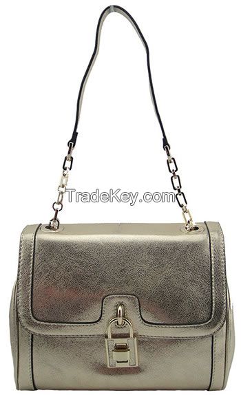 Lady's Gold Leather Shoulder Bag AKXR13