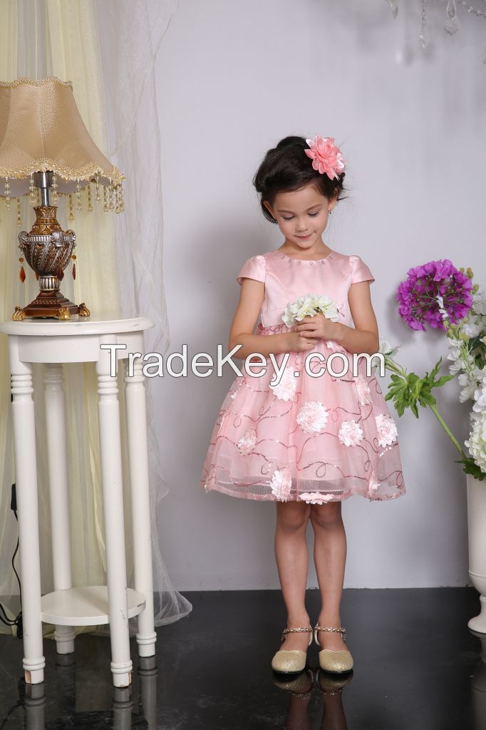 girl puffy dresses for kids, kids clothes girl dress with flowers