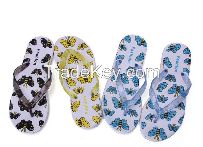 women butterfly flat flip flops summer beach slippers