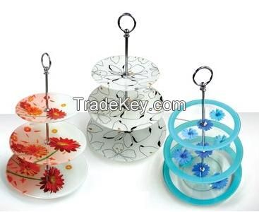 3 tiers glass cake serving tray with handle