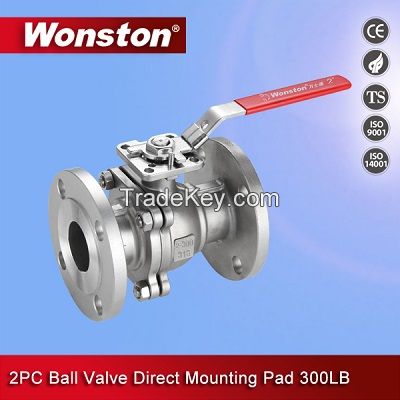 Stainless Steel 2PC Ball Valve Flanged End with Direct Mounting Pad Asme 150lbs