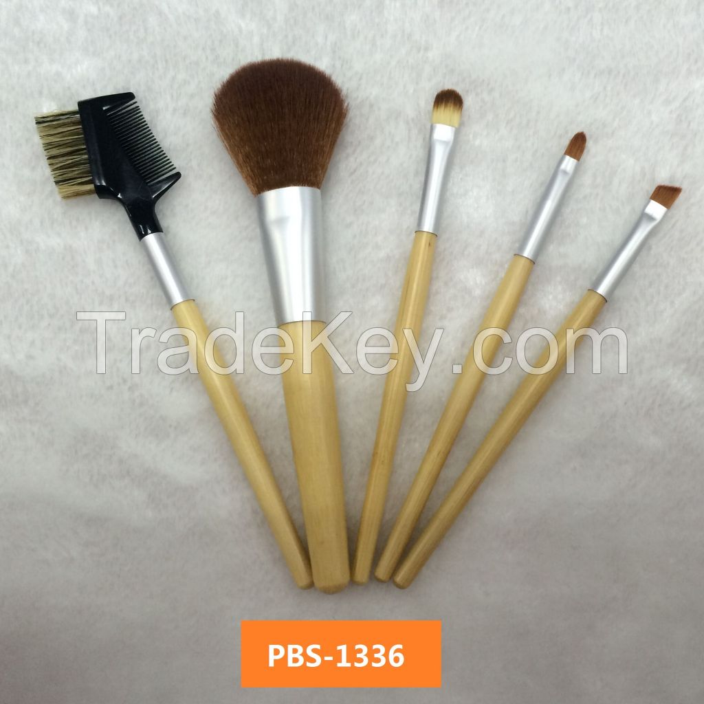 5pcs bamboo handle cosmetic brush set 
