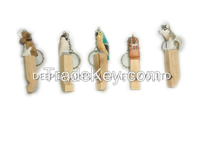 2015 hot sale whistle wooden key chain decorative utility item