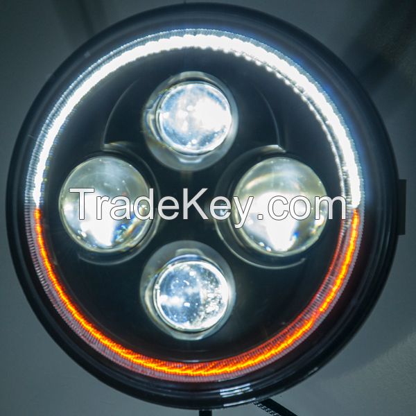 LED 7 inch Auto Headlight Black Face Half Yellow