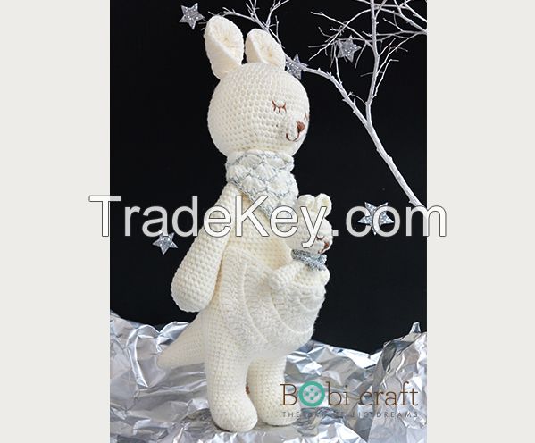 Kangaroo, Soft wool handmade, hand knitted crochet toys, decoration, toys amigurumi EN71