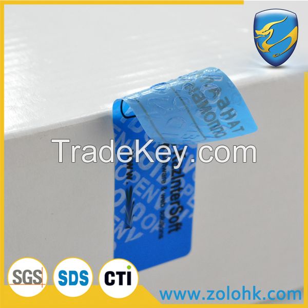 Tamper proof labels, void security seal, total transfer adhesive film 