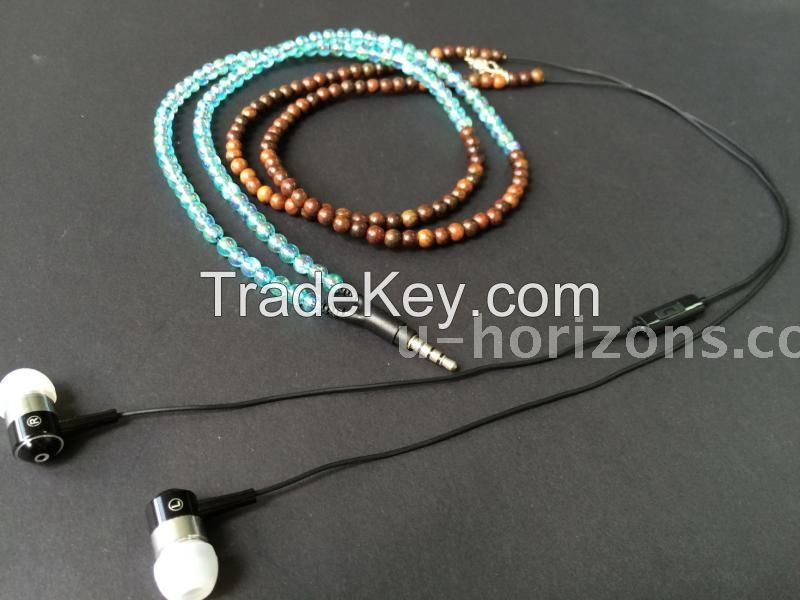 For Samsung iphone Necklace Headphone 3.5mm In-Ear Jewelry Earphone headphones with microphone