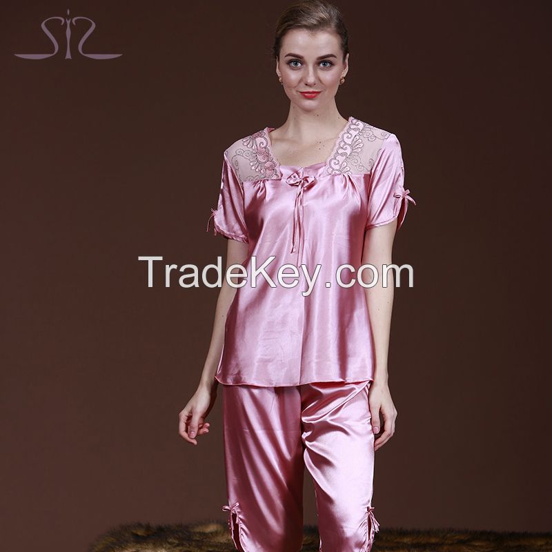  Top Promotion Summer Silk Women Pyjamas Of Sleep Tops Satin Lace Sexy Women's Bathrobe For Home Clothing