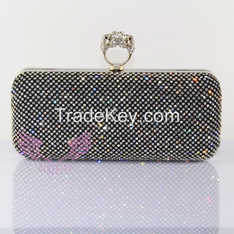 Rhinestone metal mesh clutch with different colors