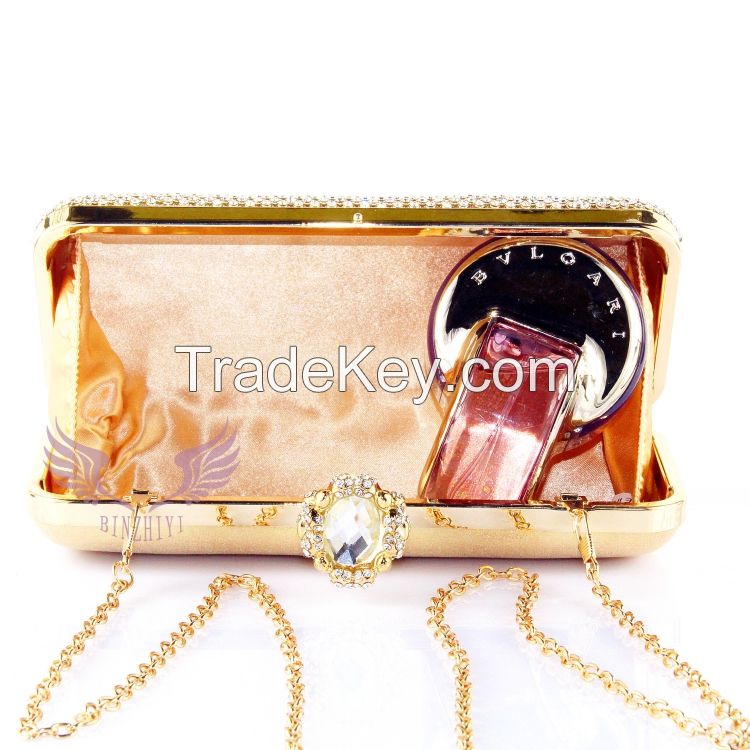 Rhinestone metal mesh clutch with different colors