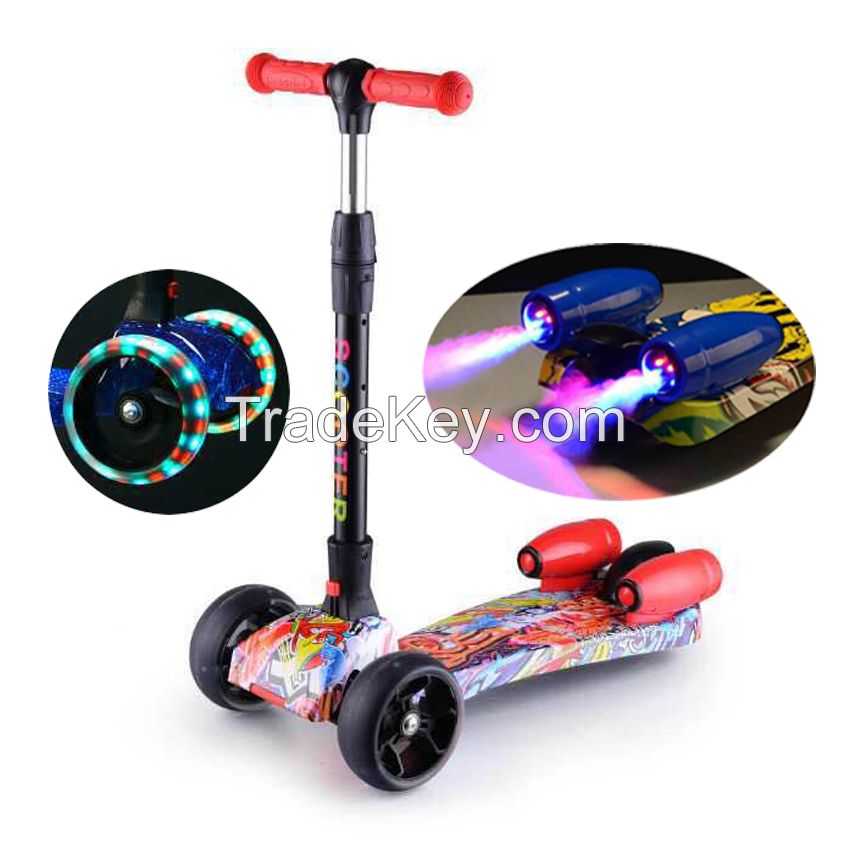 Jet Scooter for Kids- Rocket Sprayer and Sound, LED Light, Folding Adjustable Handle, 3 wheels.