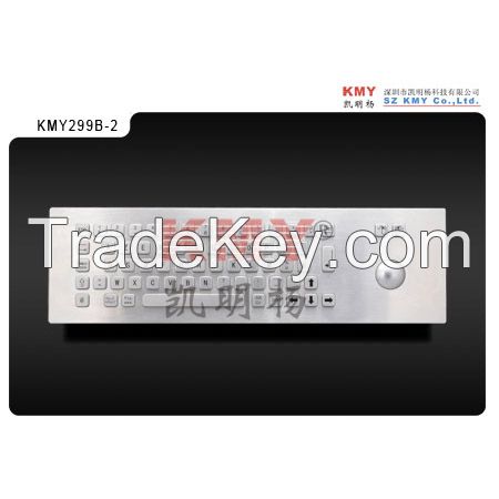 waterproof vandalproof IP65 IK07 top panel mounting metal keyboard with trackball KMY299B-2