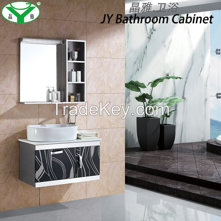 Cheap Modern Stainless Steel Bathroom Cabinet with Mirror and Ceramic Basin A-026