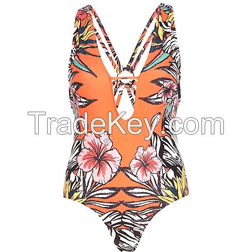 women floral deep v swimwear suit