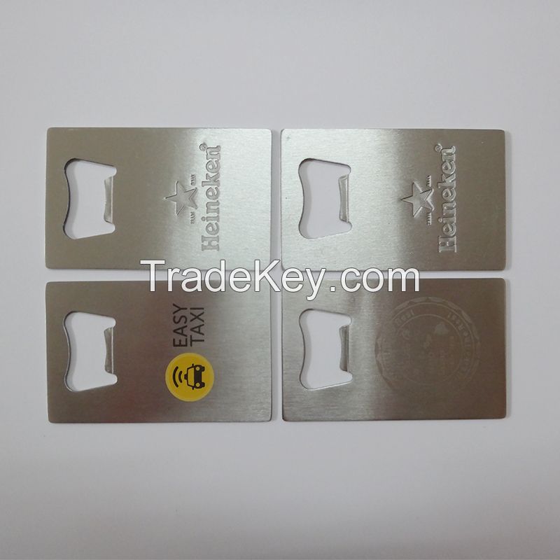 Stainless steel credit card bottle opener