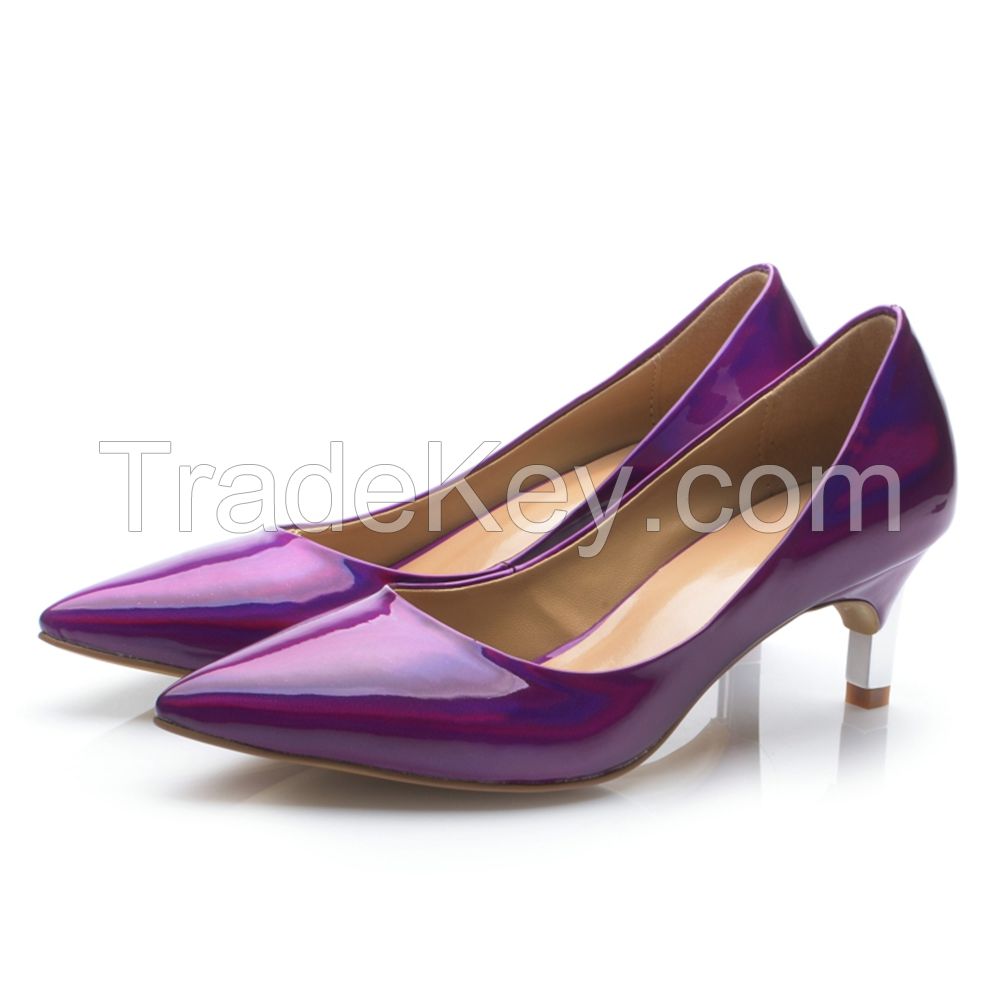 Middle heel wedding dress shoes safety shoes four colors purple patent leather beautiful leather women shoes
