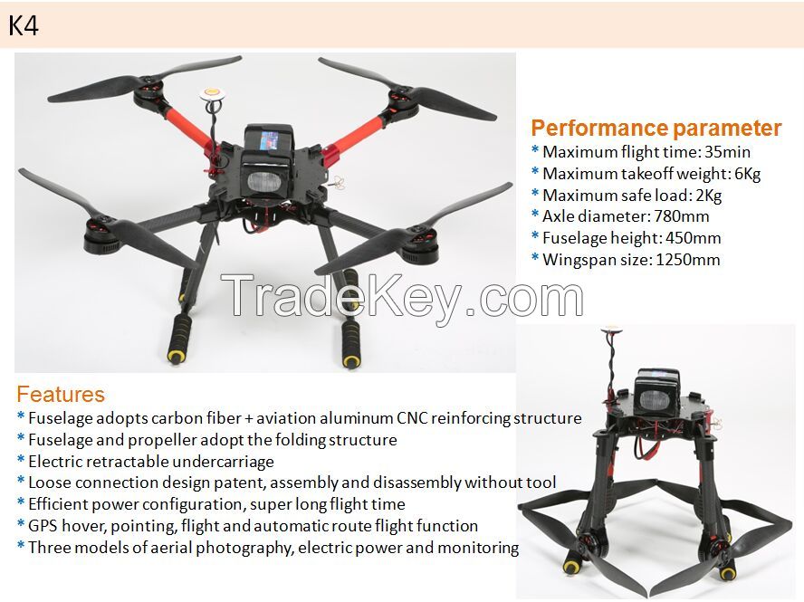 Professional  Spreading Wings K4 Drone , For Helicopter UAV Aerial Photography