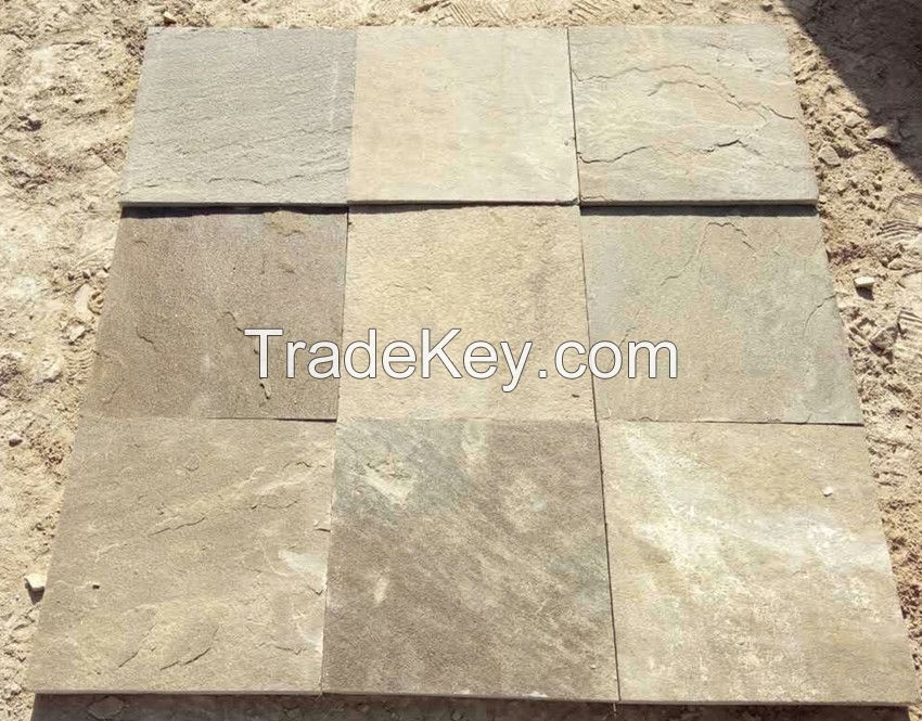 Brown sandstone paving