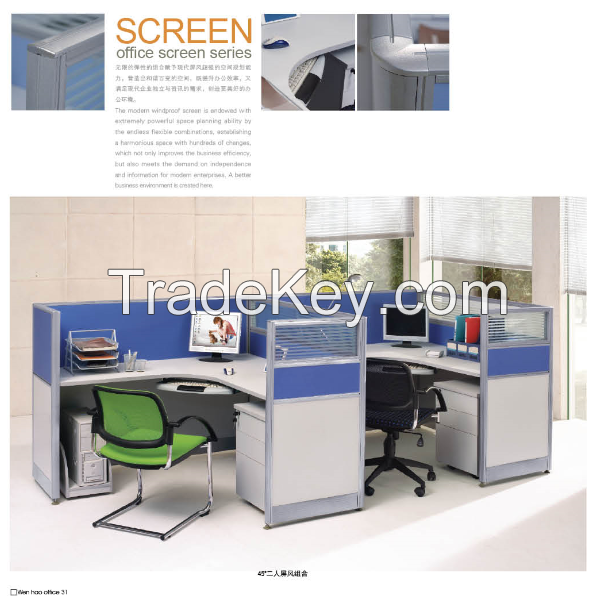modern design two persons partition, workstation attaching with pedestal