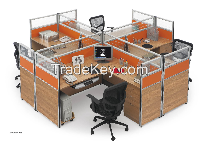 modern design four persons partition, workstation attaching with pedestal