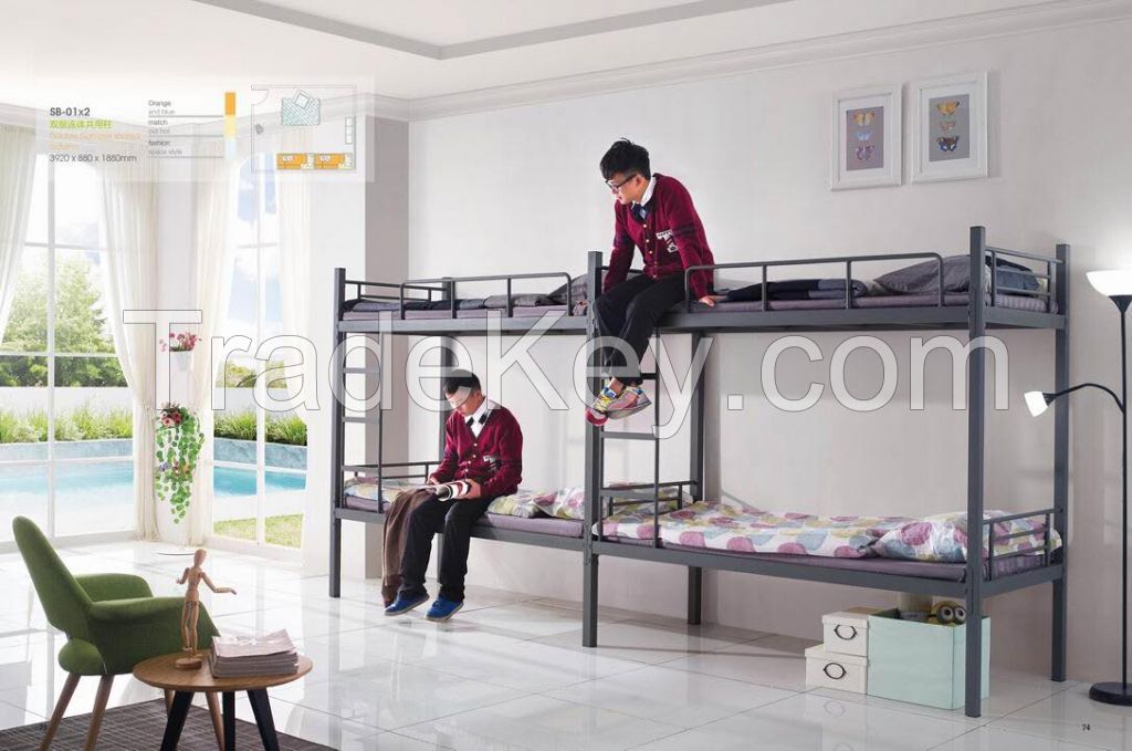 Metal Heavy Duty Adult Iron Steel Double Bunk bed for school dormitory or army or hotel and camp