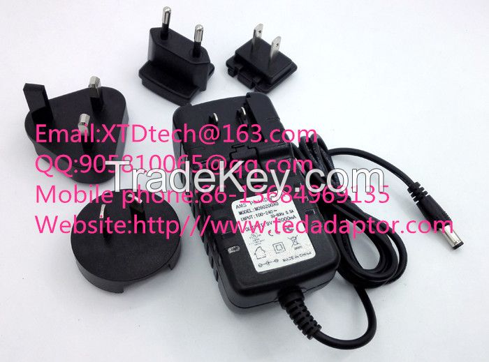 Shenzhen manufacturer interchangeable AU EU US UK plug balck ac 24w 12v 2a power adapter for mobile device speaker fan CE