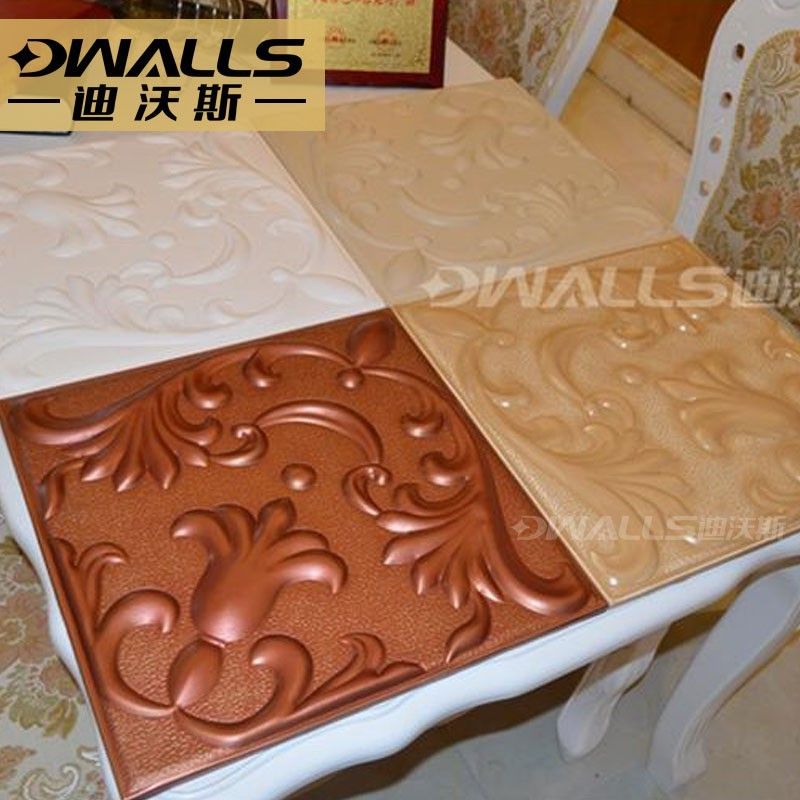 Art Textured Relief 3D faux leather Wall Panels with flower carving