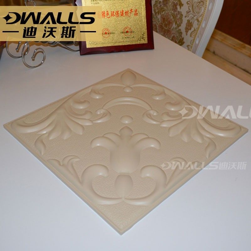 Art Textured Relief 3D faux leather Wall Panels with flower carving