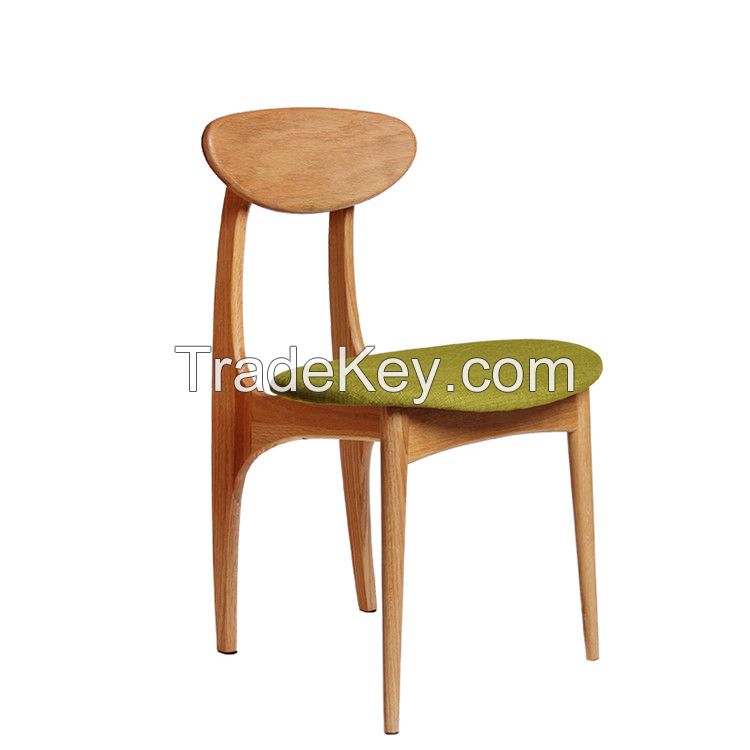 MID-Century Wooden Dining Chair, Solid Rubber Wood Chair with Upholstered