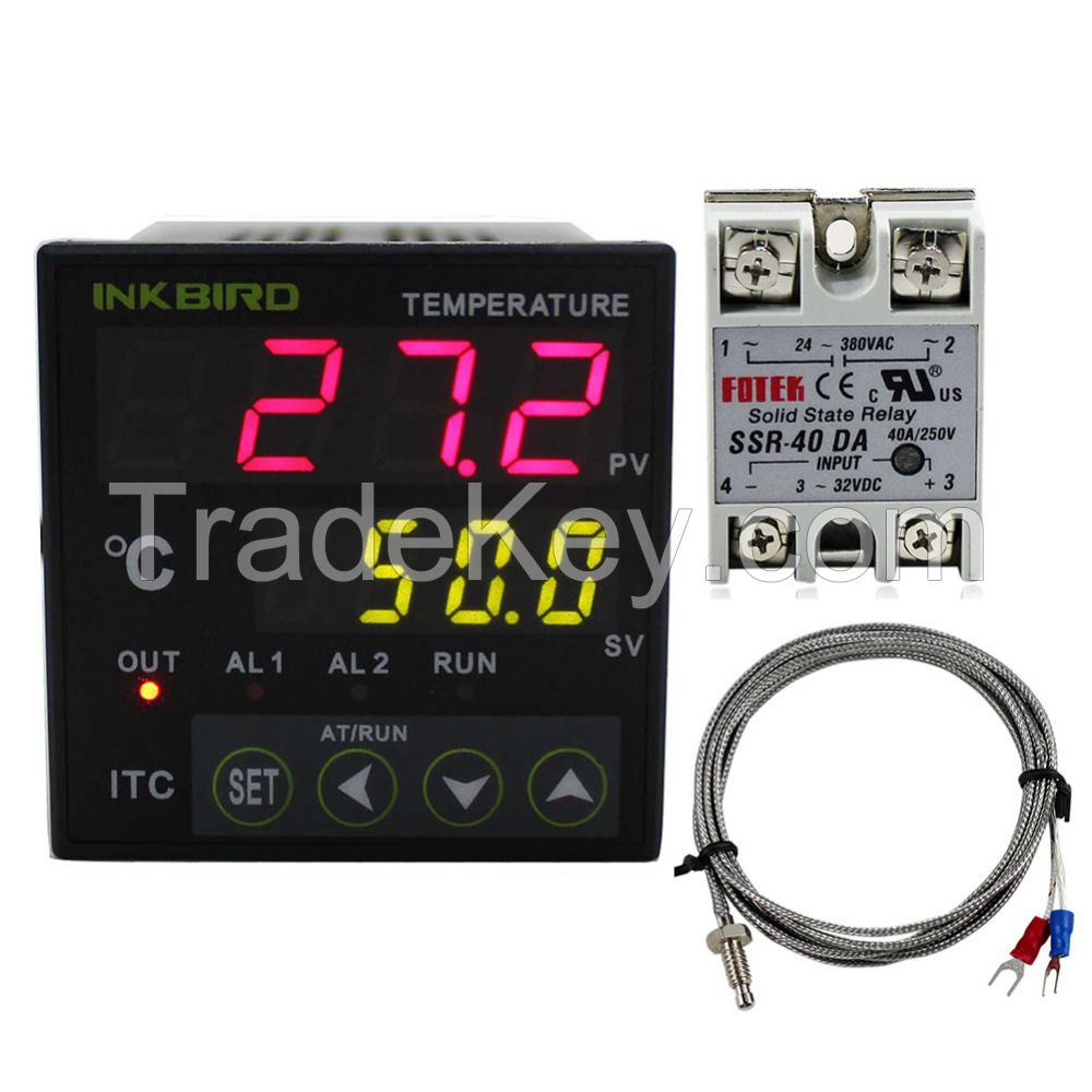 Inkbird PID Temperature Controller Relay &amp; SSR Voltage Output 100-240V DIN 1/16 ITC-100VH with 40DA SSR &amp; K sensor