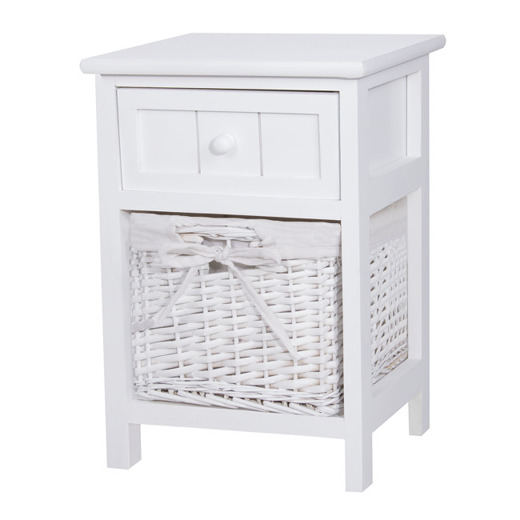White Wood Cabinet with handmade with wicker drawers and lining