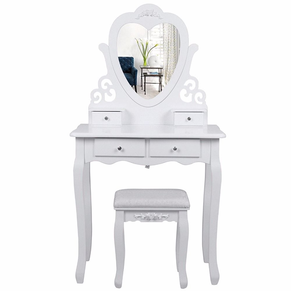 Vanity with Mirror and Stool Set