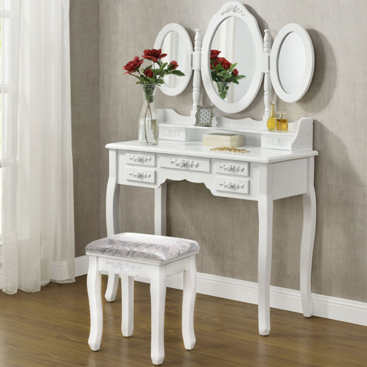 French classic dresser,dressing table and mirror,mirrored vanity table,stool,wooden hand carved