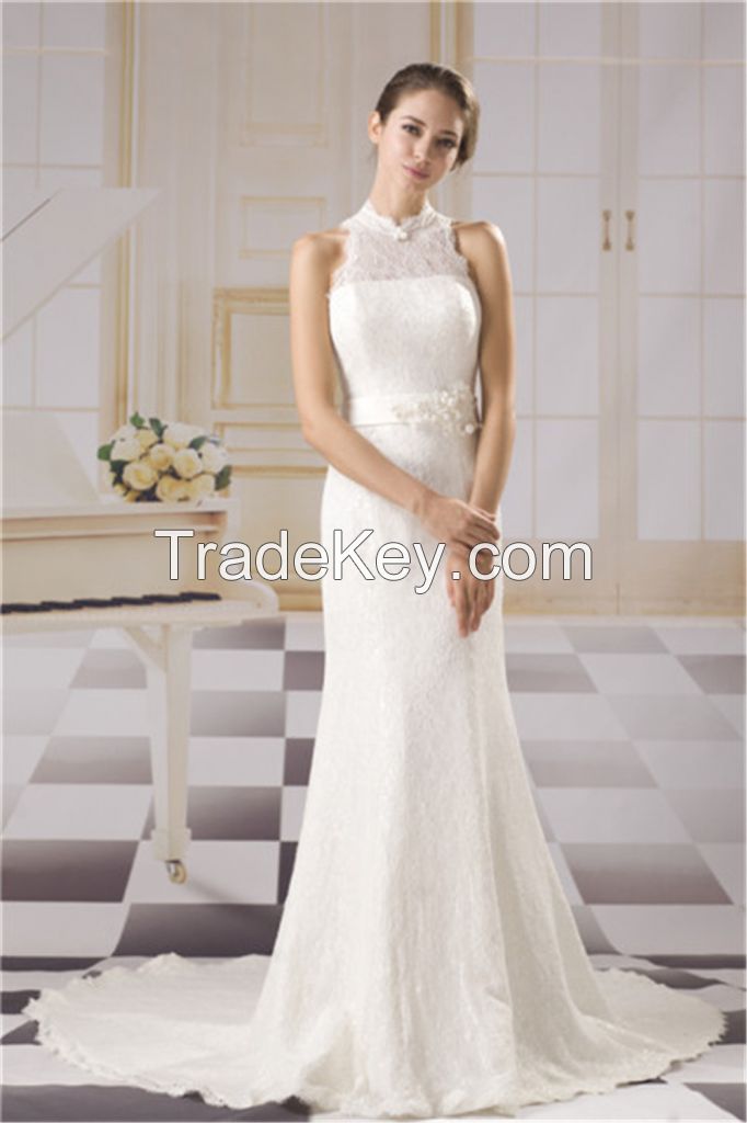 Gorgeous halter lace wedding dress of slim-line