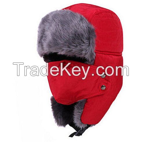 winter Hat With Mask Unisex  Earflap Warm Ski Trapper Aviator Faux Fur Bomber hat