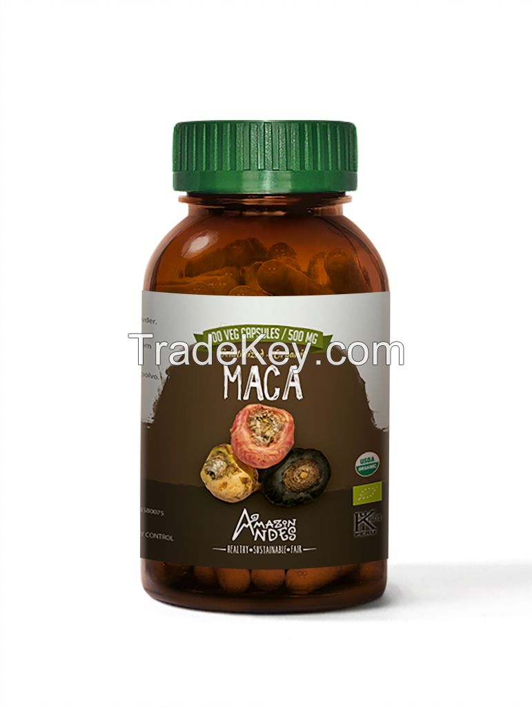 Organic Maca capsules (100*500 mg) Lepidium Meyenii - PRIVATE LABEL/AMAZON ANDES BRAND