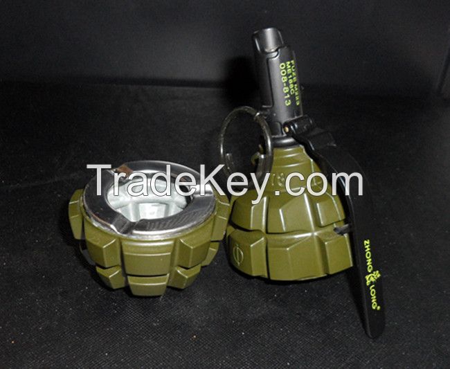 2 in 1 DUMMY Soviet F1 Hand Grenade shape Ashtray Windproof lighter F-1 Dark GREEN
