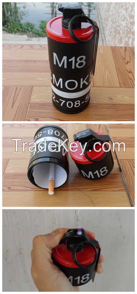 2 in 1 DUMMY M18 Smoke Grenade shape Cigarette case Windproof lighter RED