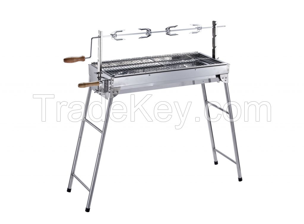 Camping stainless steel BBQ grill with rotisserie set