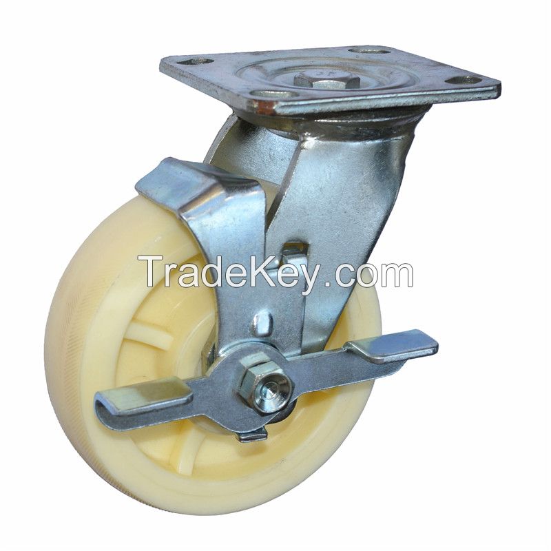 Heavy Duty White Nylon Caster Wheels With Brake For Forklift And Hand Cart