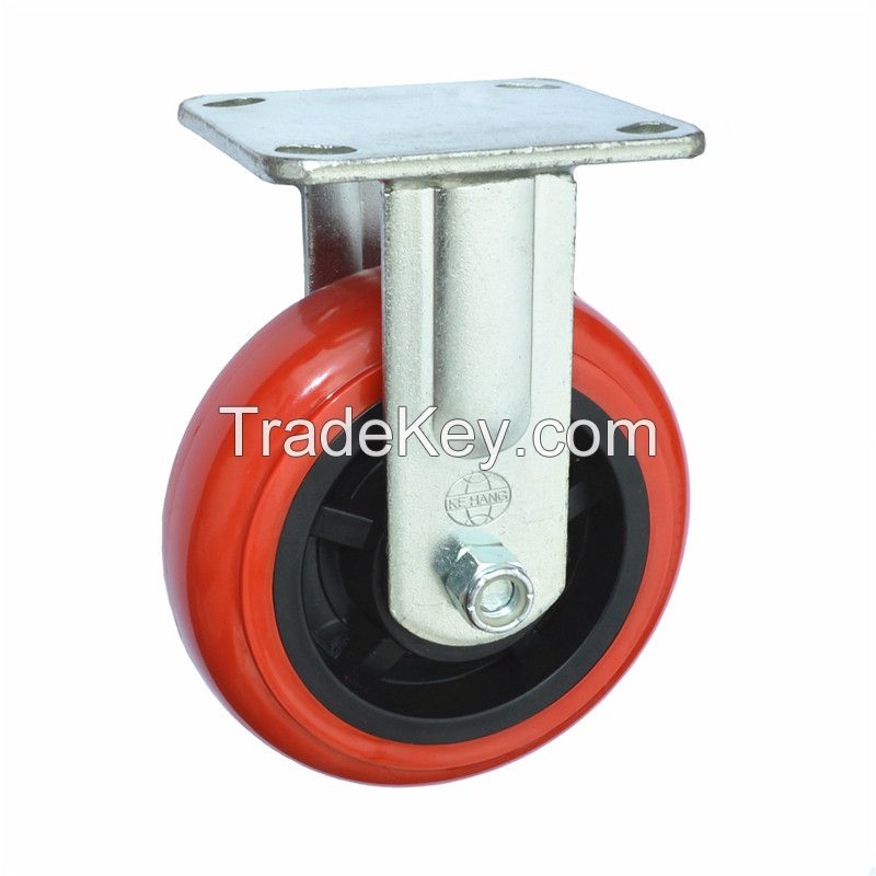 4 inch to 8 inch Top-plate Fixed rigid Heavy Duty Caster with PU Wheel