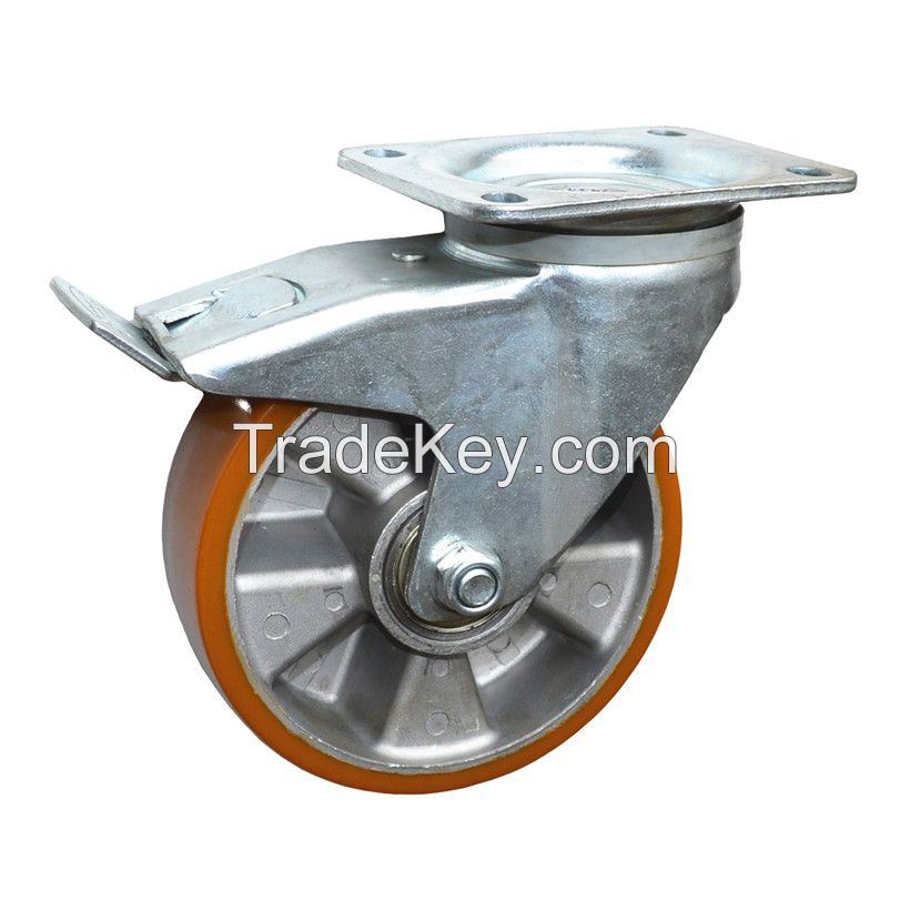 Medium Duty Heavy PU Caster Wheel With Brake of Chinese Prodcut