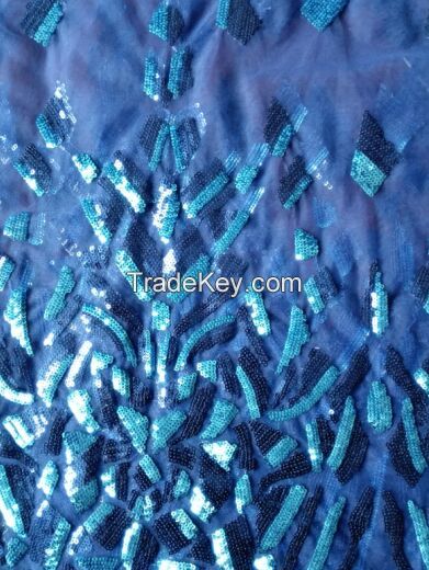 sequins on mesh embroidery for wedding dress and evening dress
